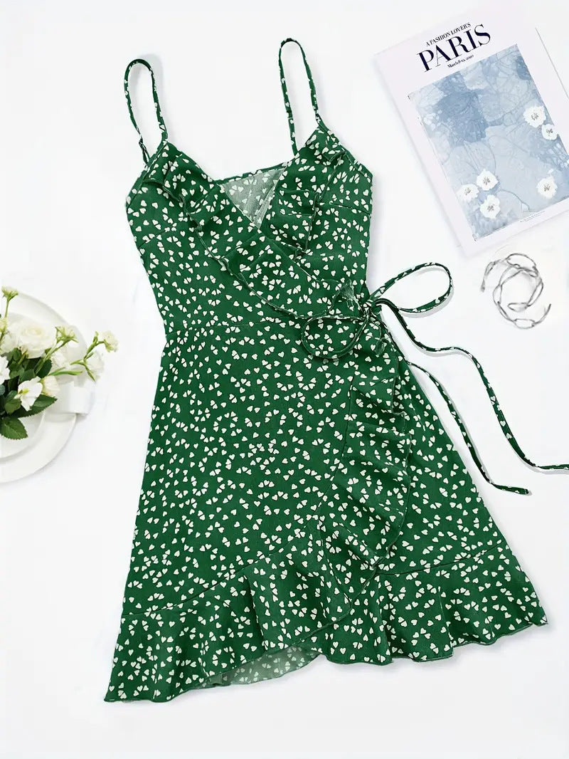 Lace-up Pleated Ruffles Small Floral Dress