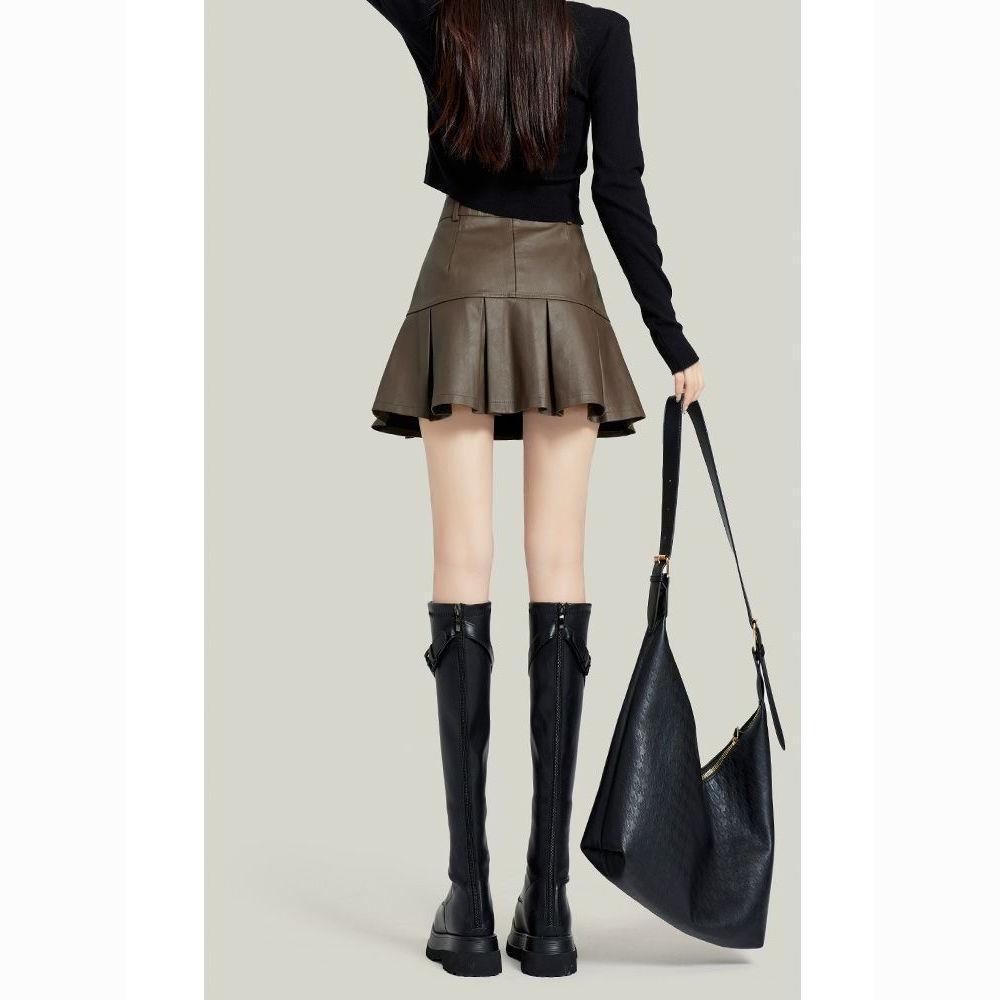 Vintage Skirt Female Leather Skirt