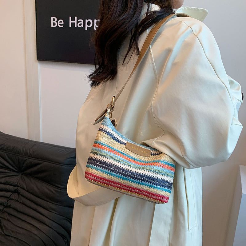 Fashion Color Contrast Woven Simple Shoulder Bag