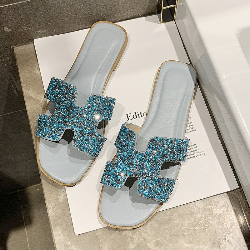 Non-slip sequin slippers