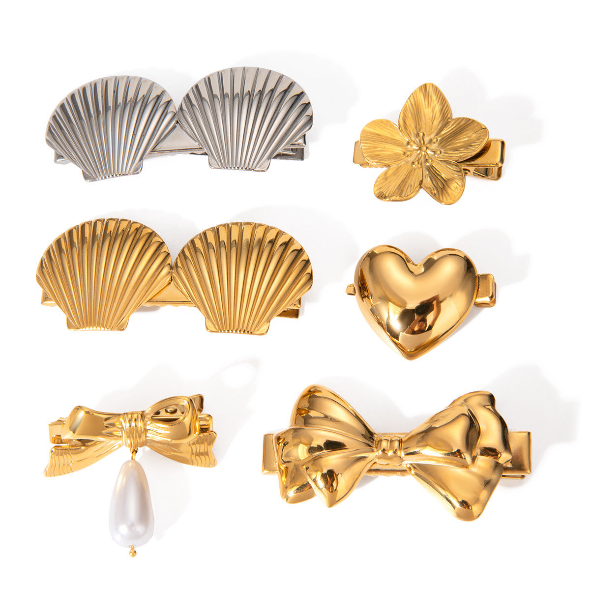 Gold 18K Stainless Steel Double Bow Barrettes Women