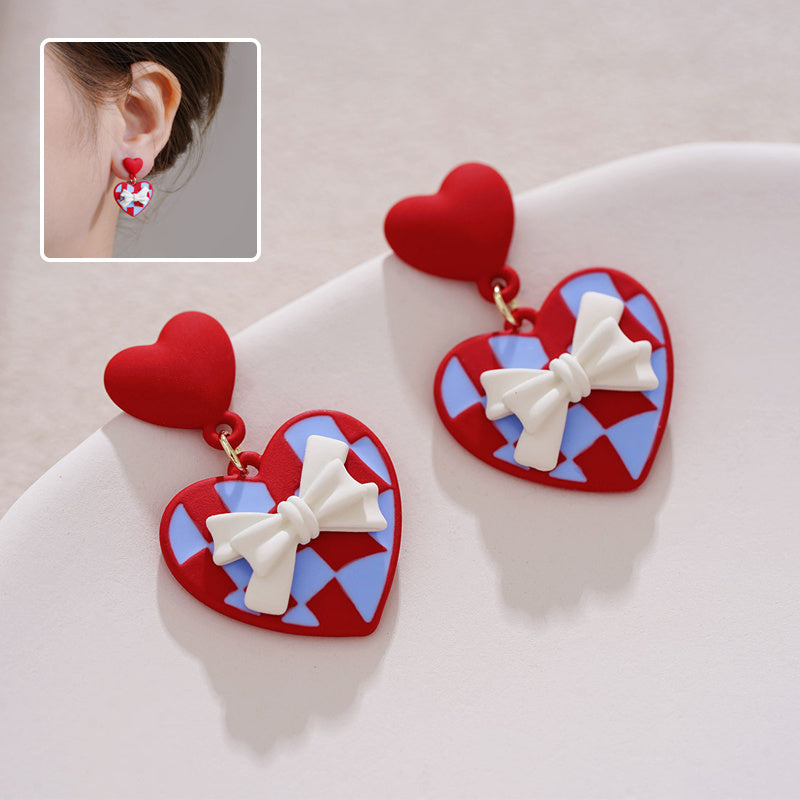 Red Love Bow Earrings Sweet And Gentle Unique Design