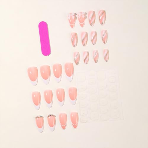 Press on Nails Ballerina Rhinestones Fake Nails Extra Long Stiletto Acrylic Nails Glossy Artificial Glue on Nails for Women