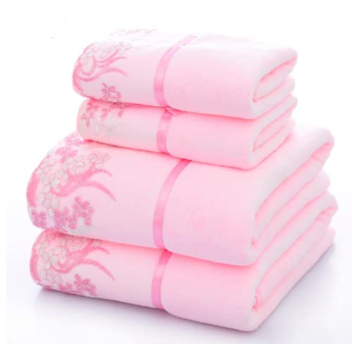 Pink Lace Bath Towels, Velet Ultra Soft & Absorbent Bath Towel and Hand Towels Set for Bathroom