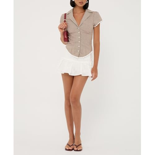 Women Y2k Coquette Button Down Shirt Cute Button Up Cap Sleeve V Neck Preppy Slim Fit Summer 90s Crop Top Blouse