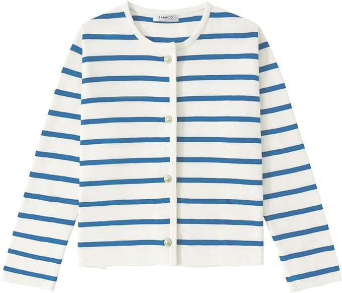 Women's Striped Cardigan Sweater Fashion Long Sleeve Button