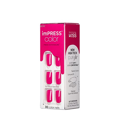 KISS imPRESS No Glue Mani Press On Nails, Short Size Squoval Shape, Includes 30 Nails