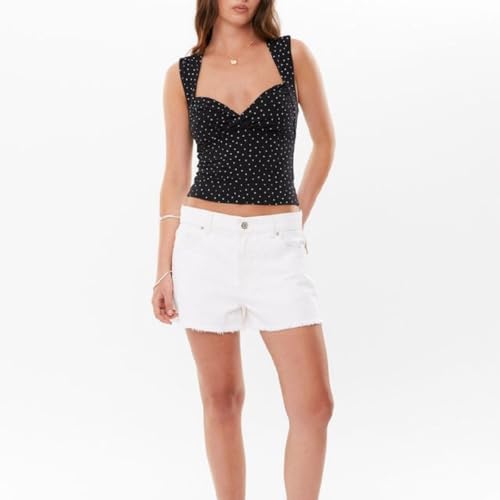 Women Y2K Square Neck Tank Top Sleeveless Polka Dot Crop Top Vintage Patchwork Cami Top