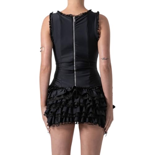 Y2K Coquette Lace-Trimmed Romper Dress – Vintage-Inspired Sleeveless Bodysuit with Square Neck