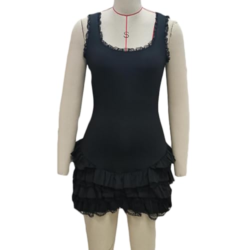 Y2K Coquette Lace-Trimmed Romper Dress – Vintage-Inspired Sleeveless Bodysuit with Square Neck