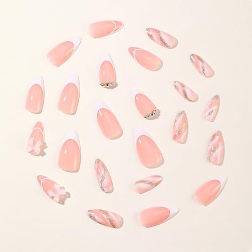 Press on Nails Ballerina Rhinestones Fake Nails Extra Long Stiletto Acrylic Nails Glossy Artificial Glue on Nails for Women