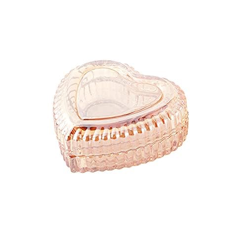 Heart-Shaped Crystal Glass Jewelry Box with Embossed Design and Lid