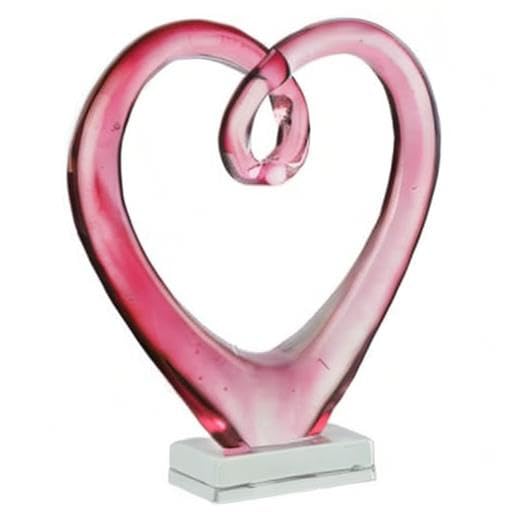 Tall Hand Blown Art Glass Heart Sculpture, Glass Heart Figurine 7.49''