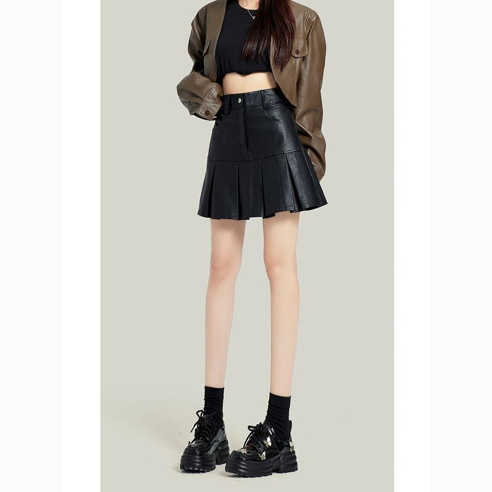 Vintage Skirt Female Leather Skirt