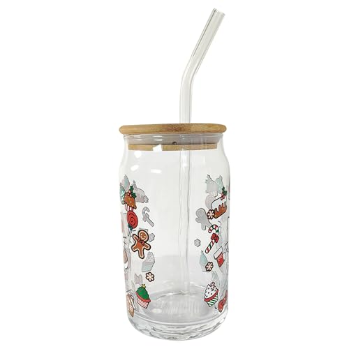 Sanrio Glass Jar Tumbler with Bamboo Lid and Glass Straw, 16 Ounces