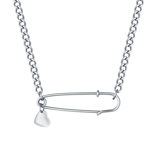 Safety Pin Necklace Heart Pendant