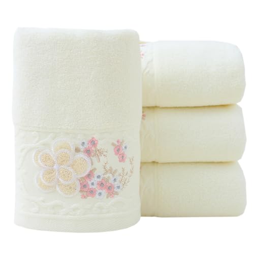 Embroidered Floral Pattern 100% Cotton Absorbent Soft Decorative Towel for Bathroom