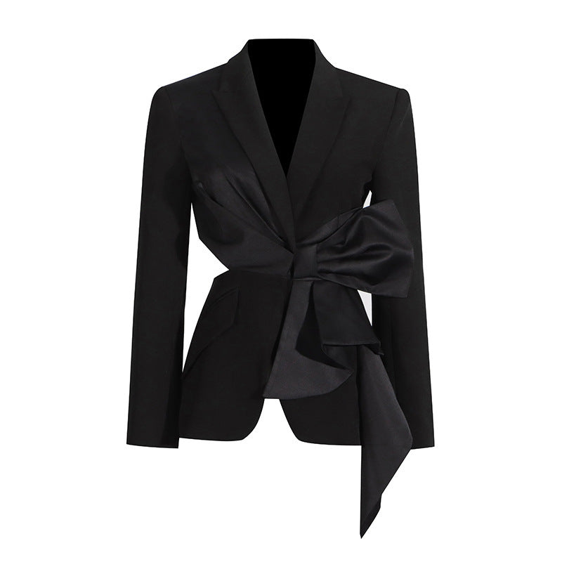 Fashion Sexy V-neck Midriff Outfit Bow Stitching Design Lace-up Waist Tight Suit Jacket