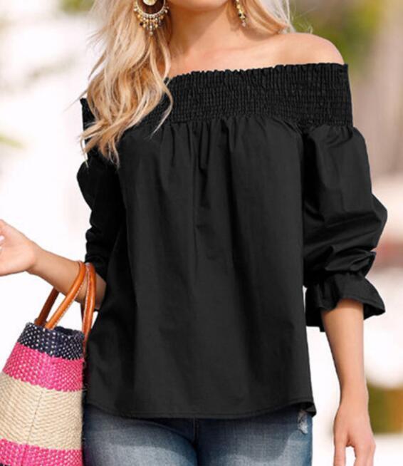 Off Shoulder Strapless Women Blouse - Bowknot Slash Neck