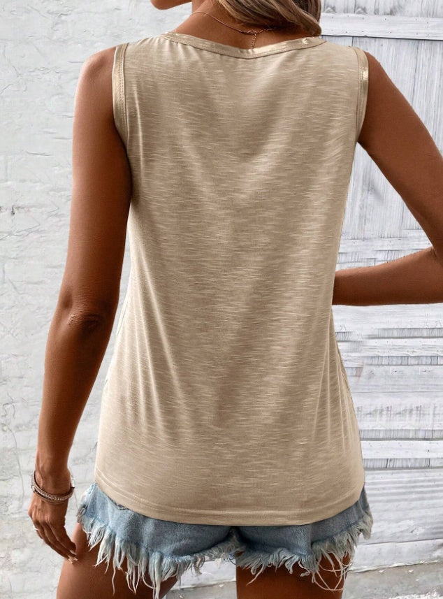 Casual Block Edge Decor Tank Top