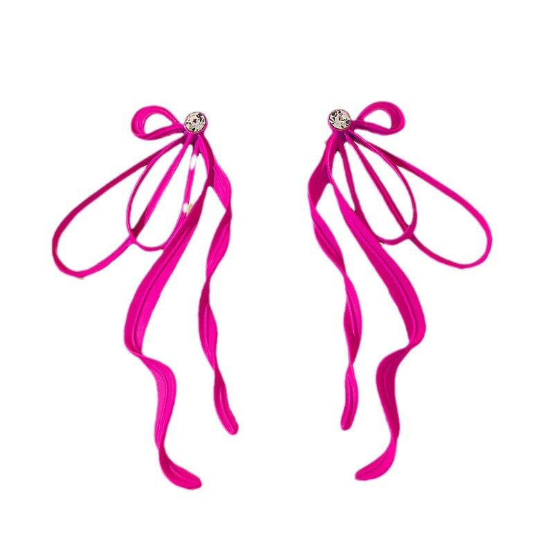 Irregular Large Bow Earrings For Women Tassel Streamer