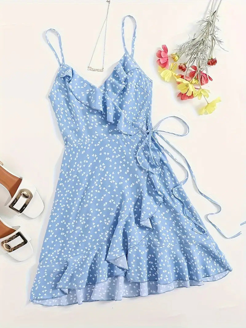 Lace-up Pleated Ruffles Small Floral Dress