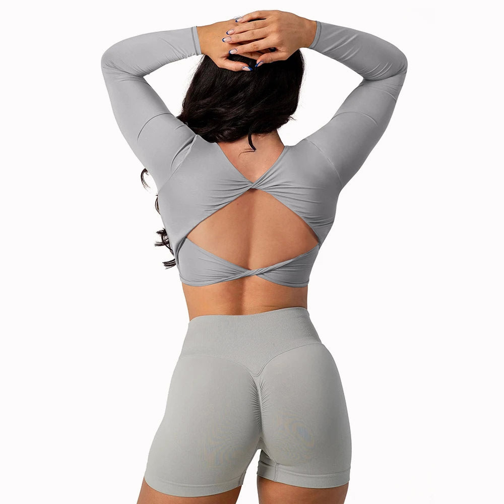 Exercise Underwear Bra Long Sleeve Slim-fitting Back Shaping Wicking Moisture-absorbing Yoga Clothes