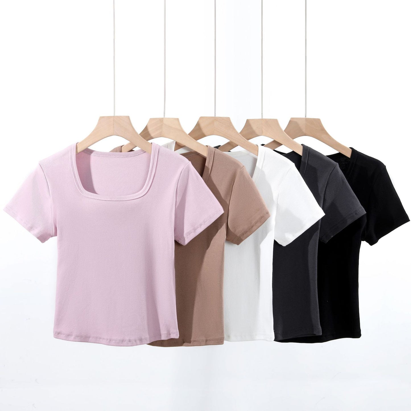 Women's American-style Square Collar Slimming Short-sleeved T-shirt