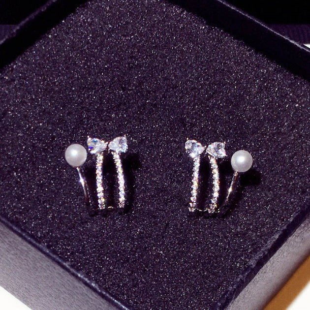 Pearl Bow Stud Earrings For Women