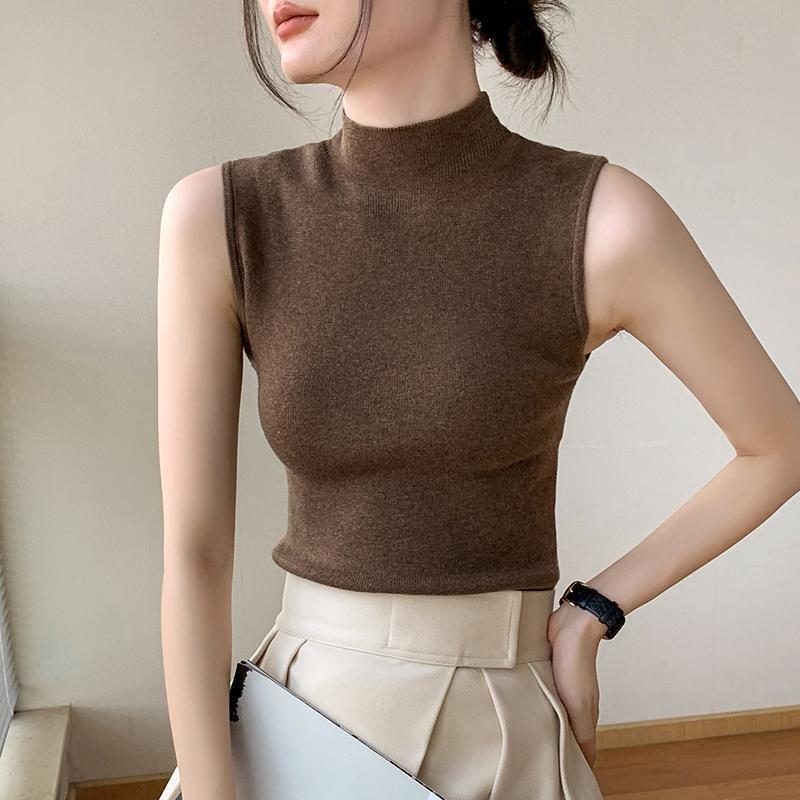 Turtleneck Knitting Vest Women's Sleeveless Bottoming Shirt