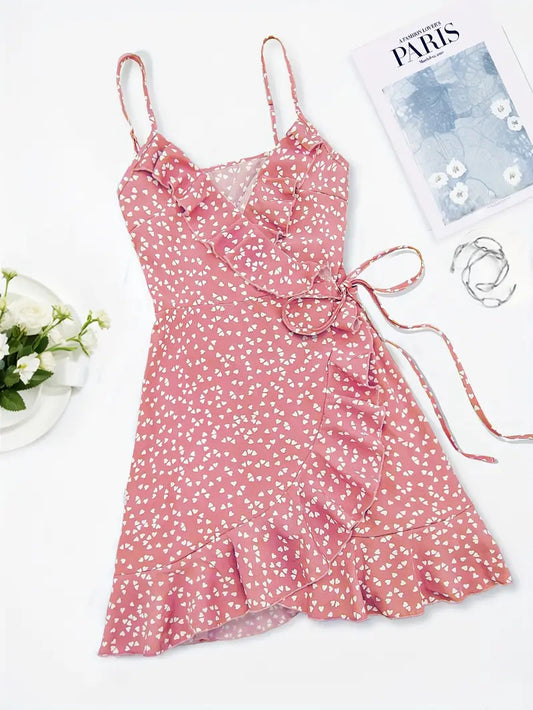 Lace-up Pleated Ruffles Small Floral Dress