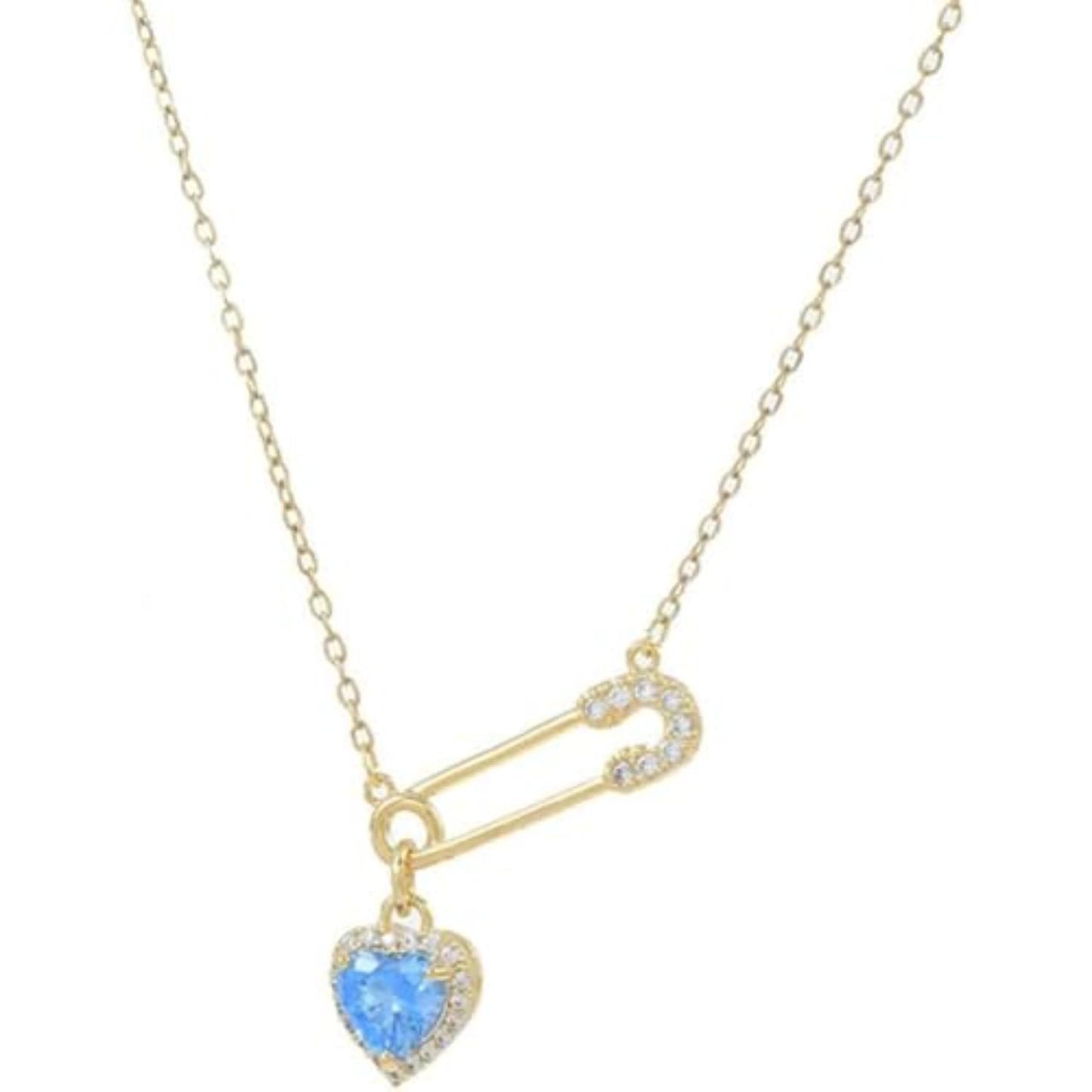 Safety Pin Necklace Heart Pendant