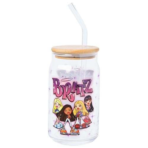 Sanrio Glass Jar Tumbler with Bamboo Lid and Glass Straw, 16 Ounces