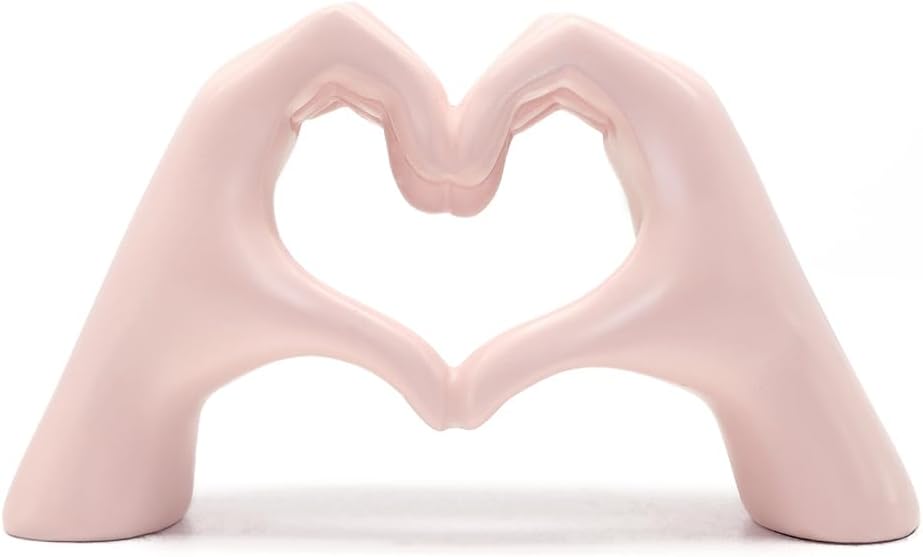 Pink Heart Hand Sculpture – Cute Finger Heart Statue for Girl’s Bedroom Decor & Gift