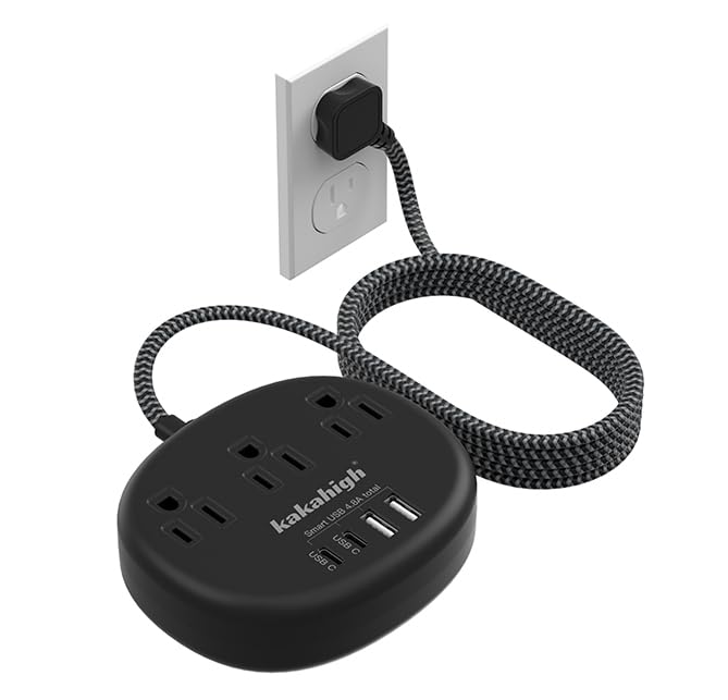 Cute Surge Protector – 5FT Flat Extension Cord, 3 Outlets, 4 USB Ports (24W)