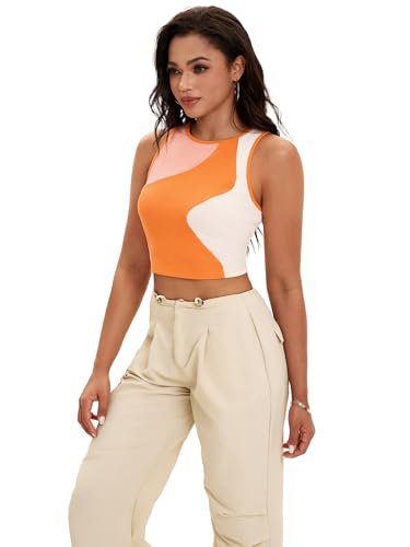 Crop Tank Tops mer Color Block Ribbed Tops