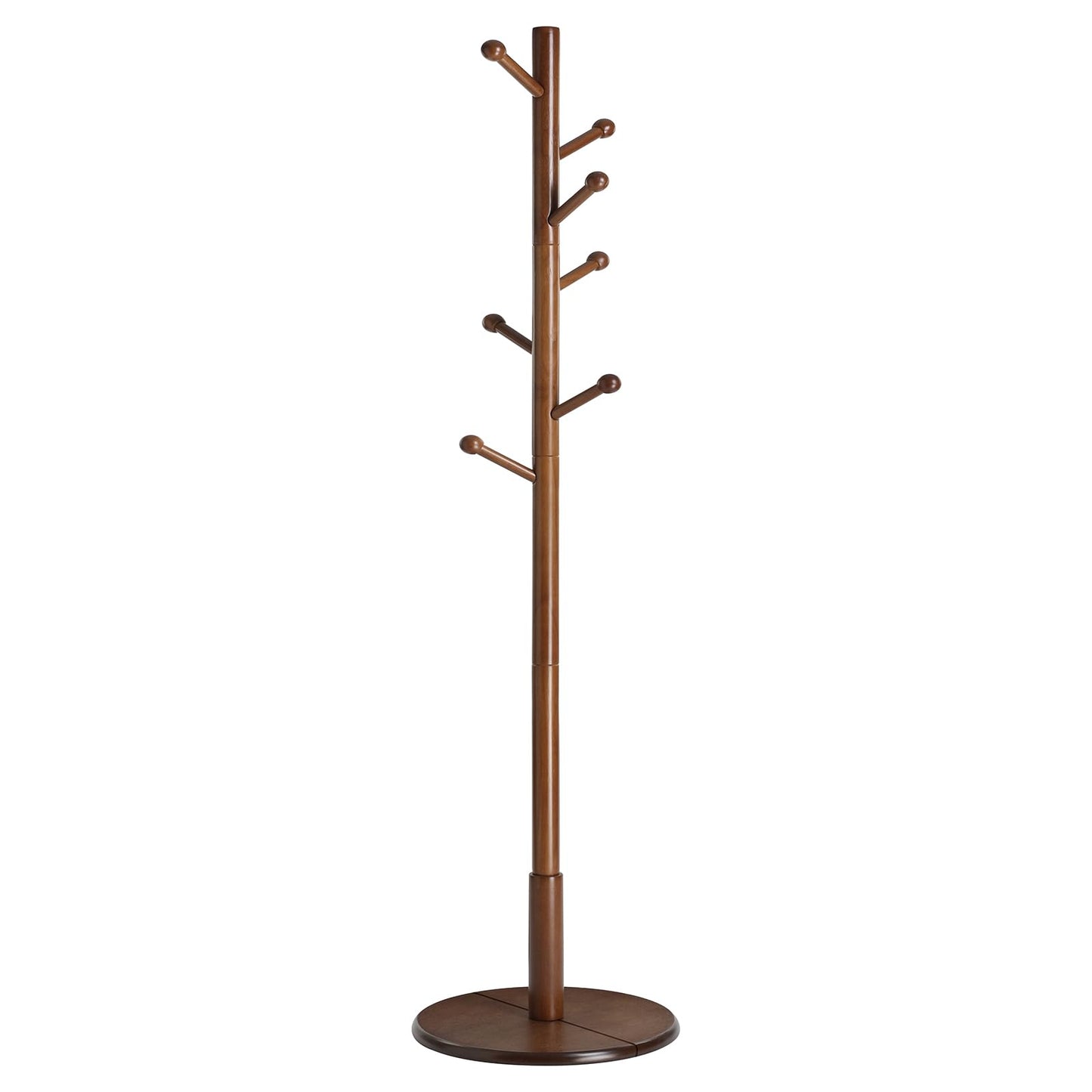 Solid Wood Coat Rack – Free-Standing Tree with 8 Hooks, Adjustable Height for Coats, Hats, and Bags