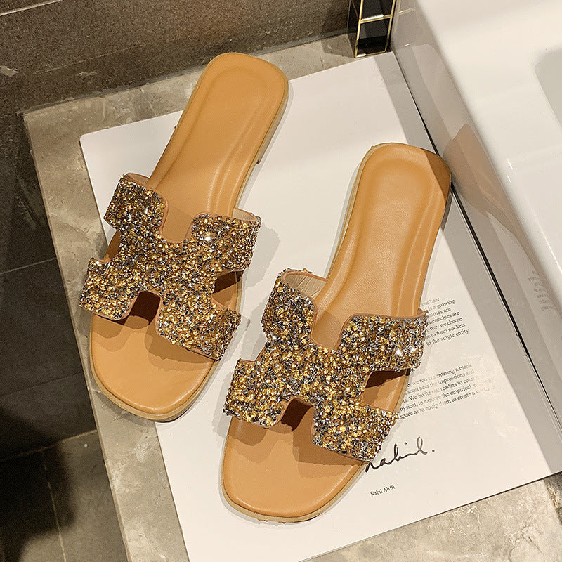 Non-slip sequin slippers