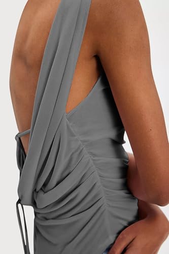 Sexy Backless Boat Neck Sleeveless Shirts Top Drawstring Ruched Fitted Y2k