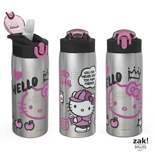 Sanrio Water Bottle, 19 oz Vacuum Insulated Stainless Steel with Locking Spout Cover, Built-In Carrying Loop, Leak-Proof Design