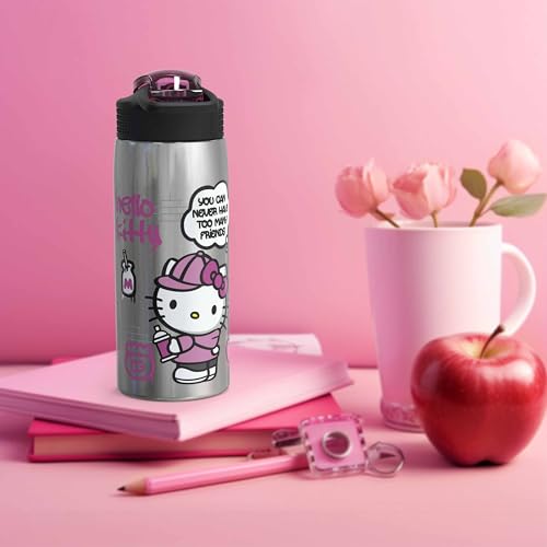 Sanrio Water Bottle, 19 oz Vacuum Insulated Stainless Steel with Locking Spout Cover, Built-In Carrying Loop, Leak-Proof Design