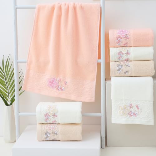 Embroidered Floral Pattern 100% Cotton Absorbent Soft Decorative Towel for Bathroom