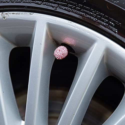 Pink Sparkling Crystal Tire Caps 4Pcs-Universal Car Tire Valve Caps Bling for Car SUV Motorcycle Bicycle Truck