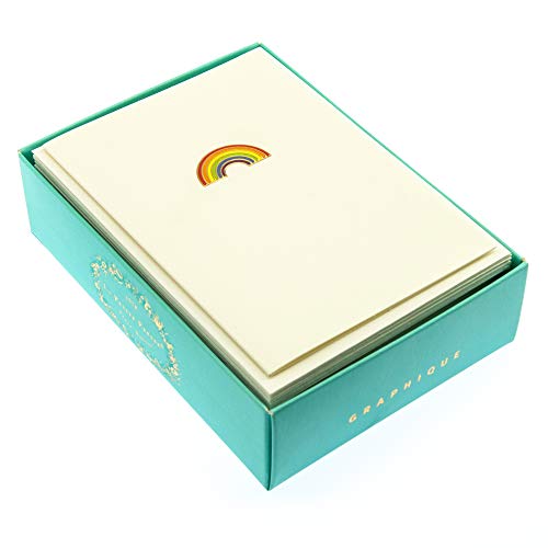 Graphique Smiley Face Notecards – 10 Gold Foil Emoji Cards with Envelopes (3.25" x 4.75")