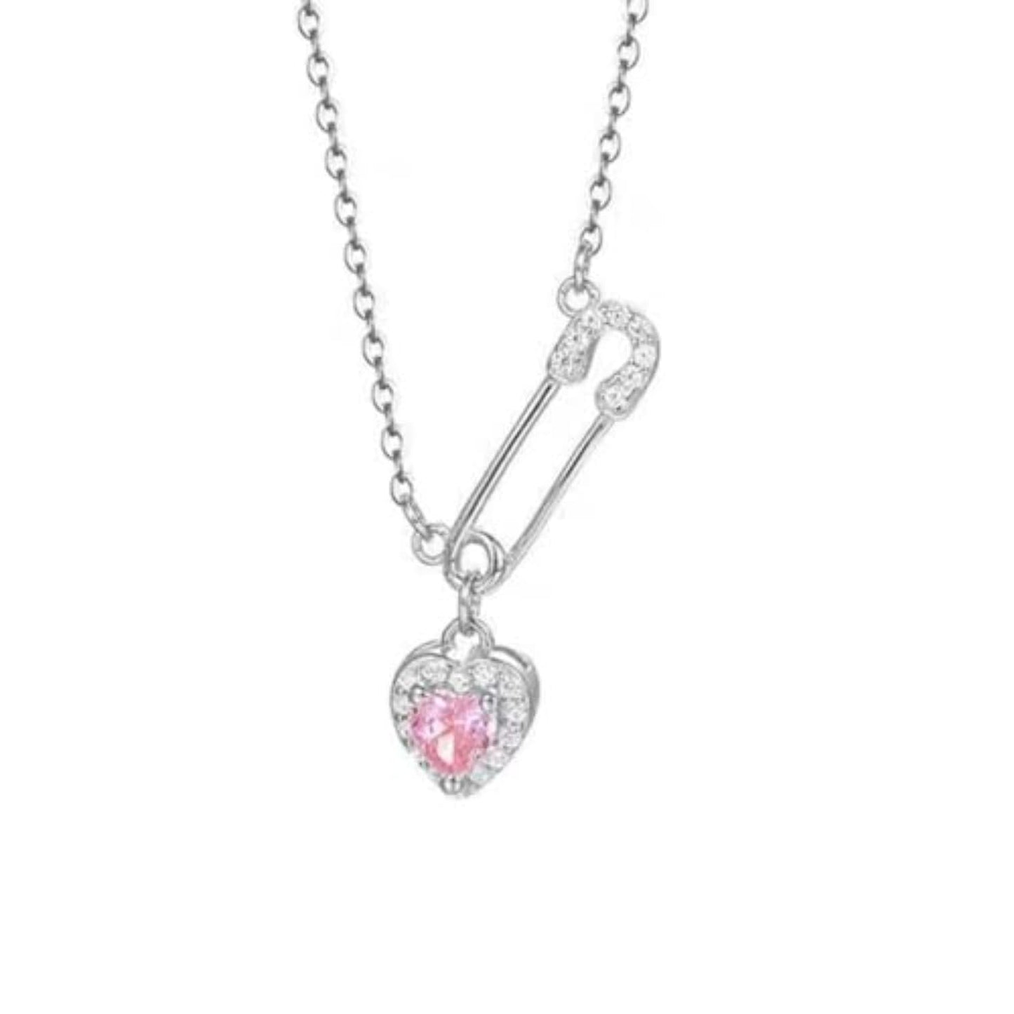 Safety Pin Necklace Heart Pendant