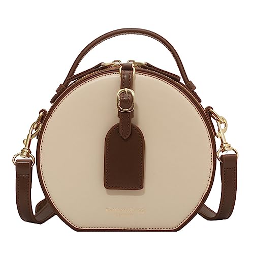 Retro Round Leather Bag Top Handle with Strap