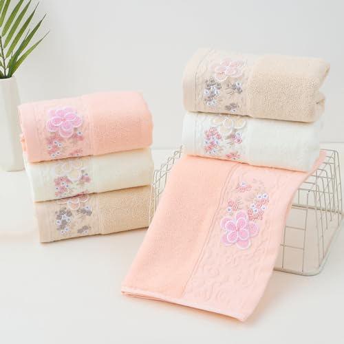 Embroidered Floral Pattern 100% Cotton Absorbent Soft Decorative Towel for Bathroom