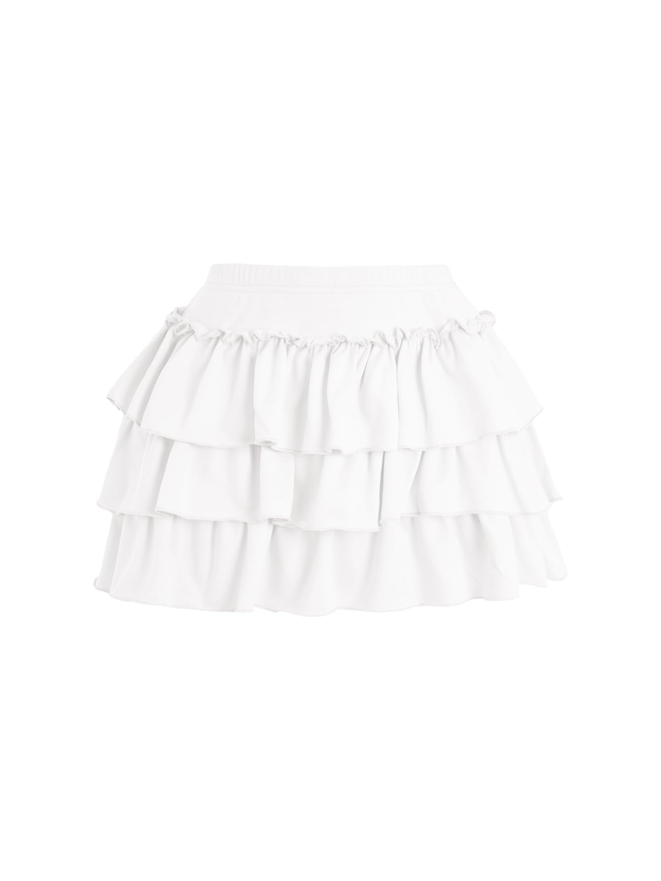 Women's Bow Back Mini Skirt Elastic Low Waist Layered Ruffle Hem Short Cake Skirts