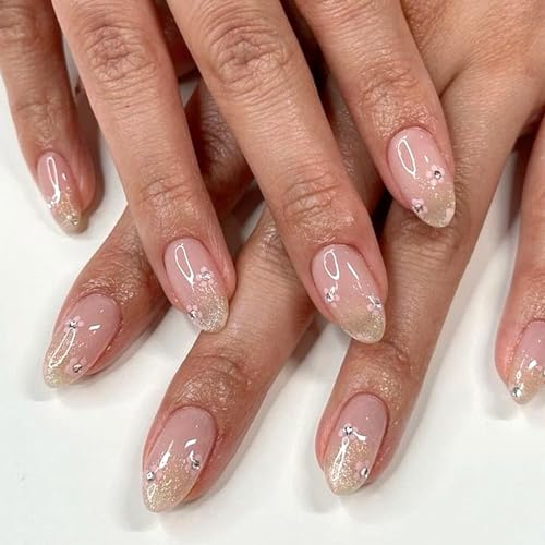 Press on Nails Ballerina Rhinestones Fake Nails Extra Long Stiletto Acrylic Nails Glossy Artificial Glue on Nails for Women