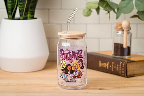 Sanrio Glass Jar Tumbler with Bamboo Lid and Glass Straw, 16 Ounces